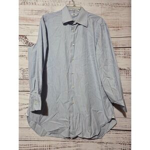 Barba Napoli Dress Shirt Mens 43 17 Blue White Stripe Cotton Handmade Italy